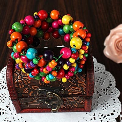 1Pc Multi-Color Wooden Beaded Stretchy Bracelet Colorful Exotic Style Elastic Br - Thumbnail 4