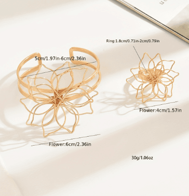 Lxalry Fashion Women's Jewelry Set, Elegant Geometric Lattice Flower Ring, Doubl - Thumbnail 4