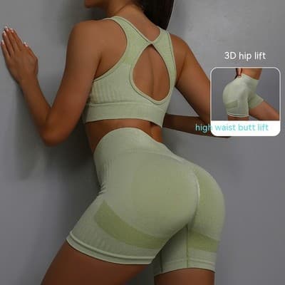 2pcs Sports Fitness Yoga Suit Breathable Hip-lifting Shorts And Hollow Out Back - Thumbnail 5