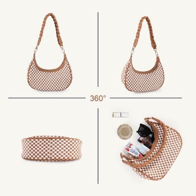 Women Woven Hobo Handbag For Women Fashion Vegan Leather Tote Bag For Women-Brow - Thumbnail 2