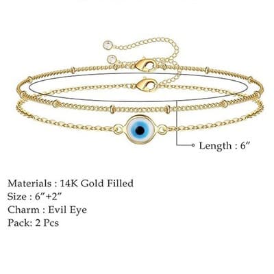 Dainty Gold Bracelets For Women, 14K Gold Filled Adjustable Layered Bracelet Cut