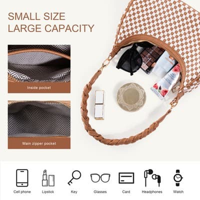 Women Woven Hobo Handbag For Women Fashion Vegan Leather Tote Bag For Women-Brow - Thumbnail 4