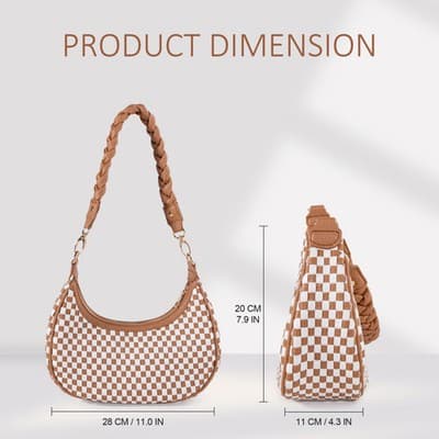 Women Woven Hobo Handbag For Women Fashion Vegan Leather Tote Bag For Women-Brow - Thumbnail 3