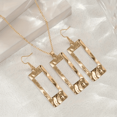 Lxalry Gold-Toned Hammered Geometric Jewelry Set, Recycled Alloy Necklace & Earr - Thumbnail 4
