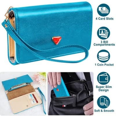 Women Wristlet Wallet PU Leather Lady Purse Credit Card Holder 4 Card Slots 3 Mo - Thumbnail 2