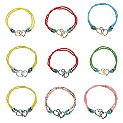 Fashion Vacation Style Alloy Double Heart Bead Turquoise Double Elastic Anklet - Thumbnail 5