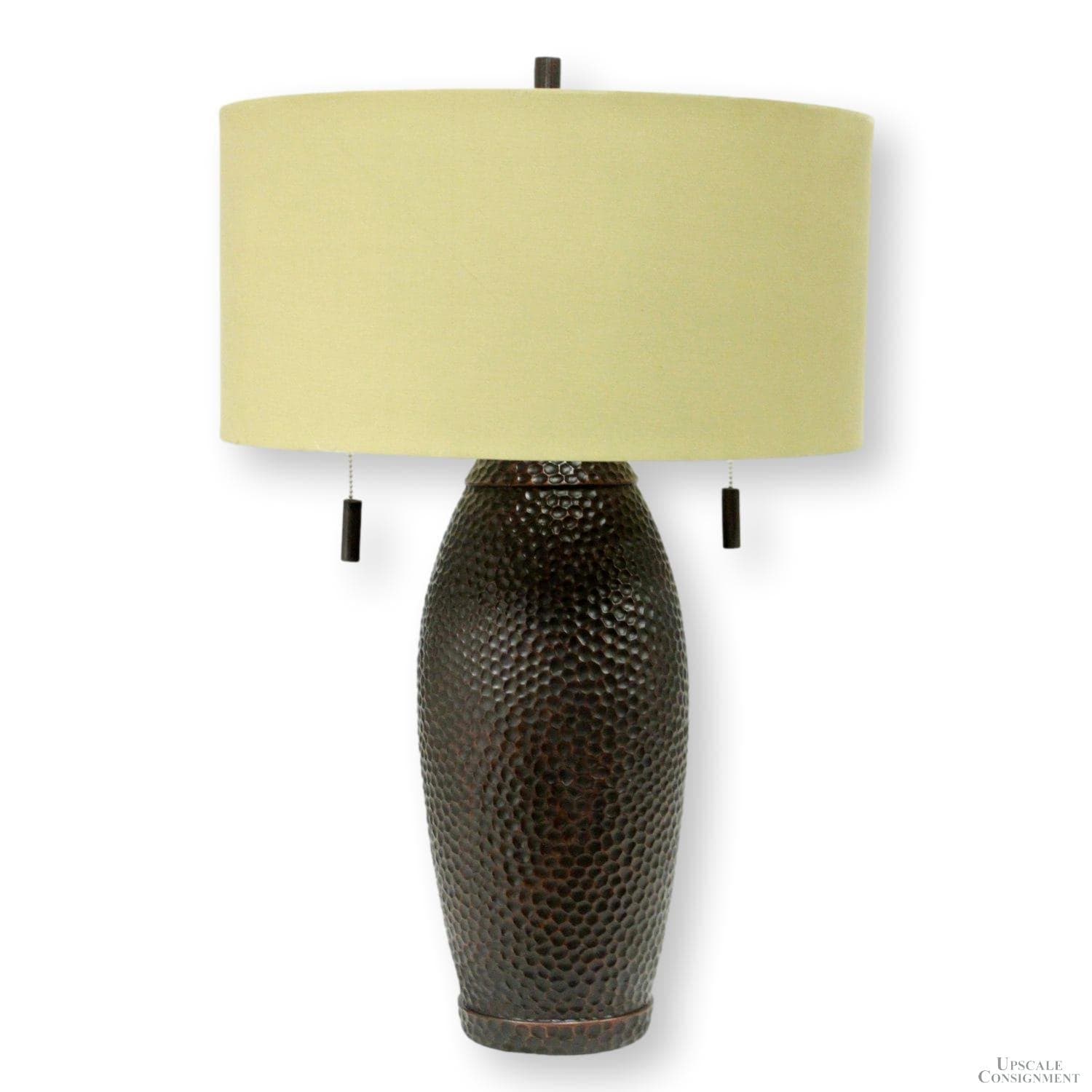 Faux Hammered Metal Lamp w/Green Shade - Image 1