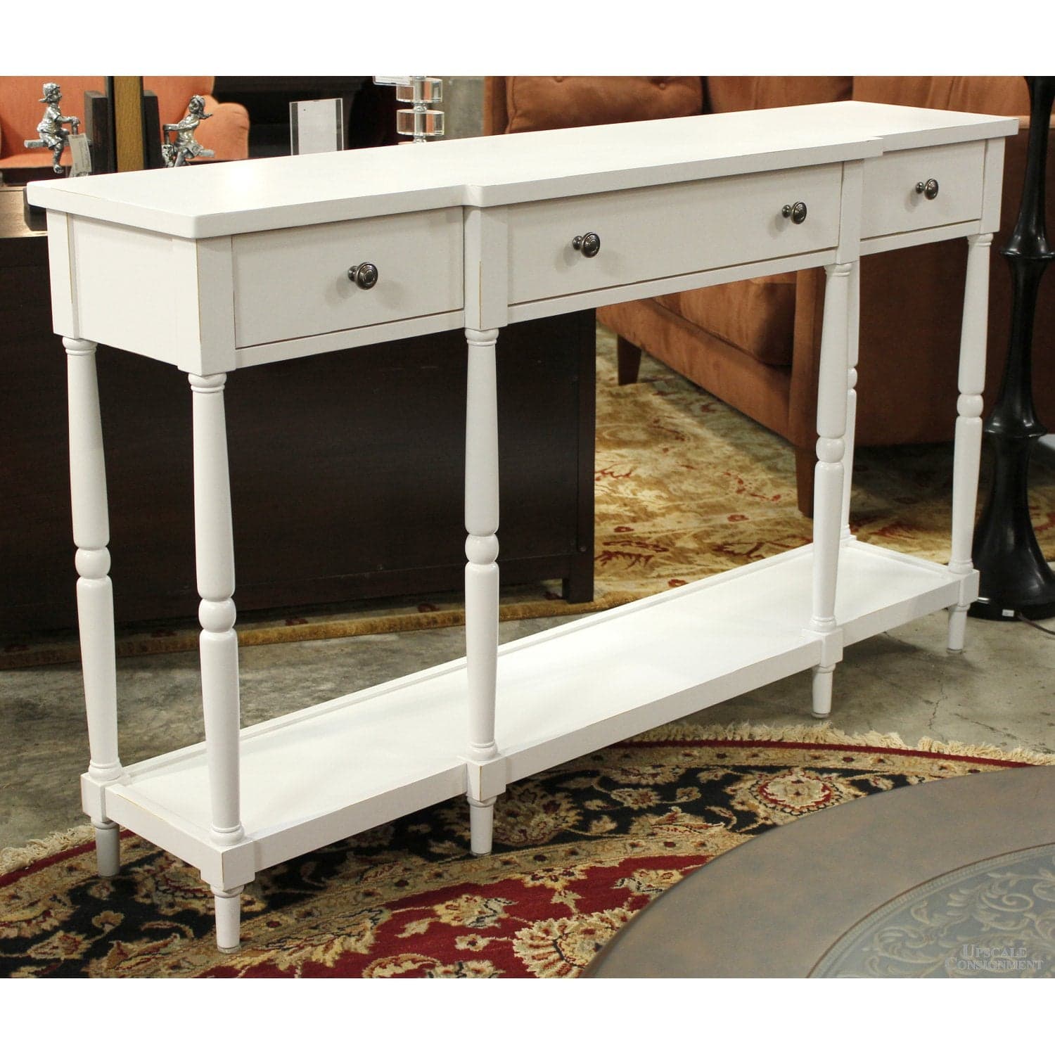 White Console Table w/Drawers & Shelf - White - Thumbnail 2