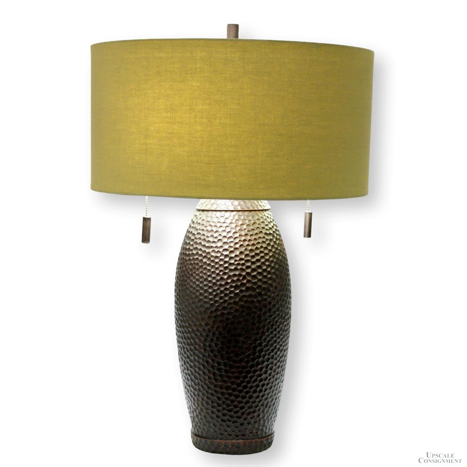 Faux Hammered Metal Lamp w/Green Shade - Thumbnail 2