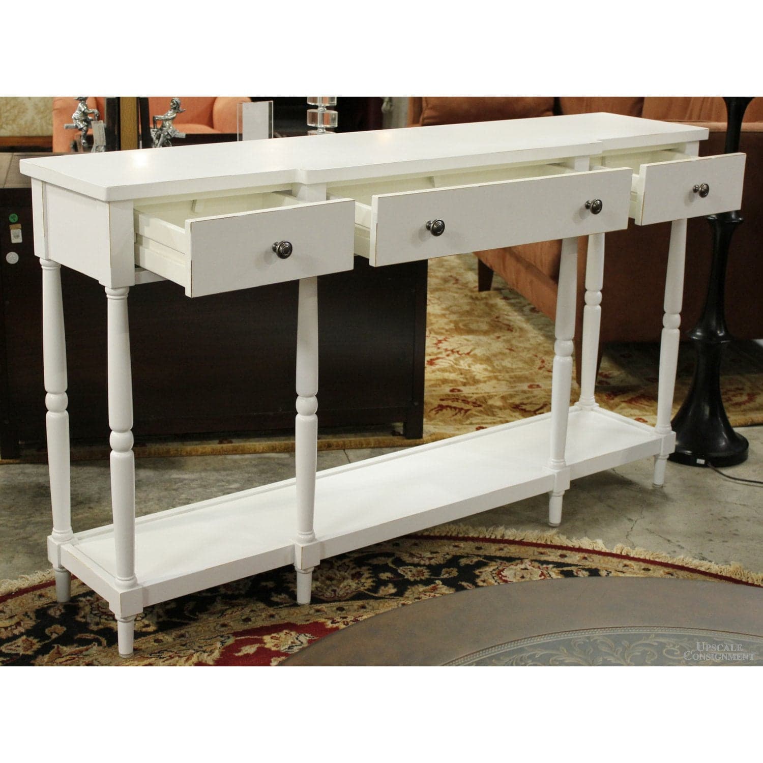 White Console Table w/Drawers & Shelf - White - Thumbnail 3