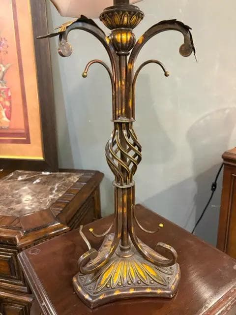 Metal Base Table Lamp with Silk Shade - Thumbnail 3