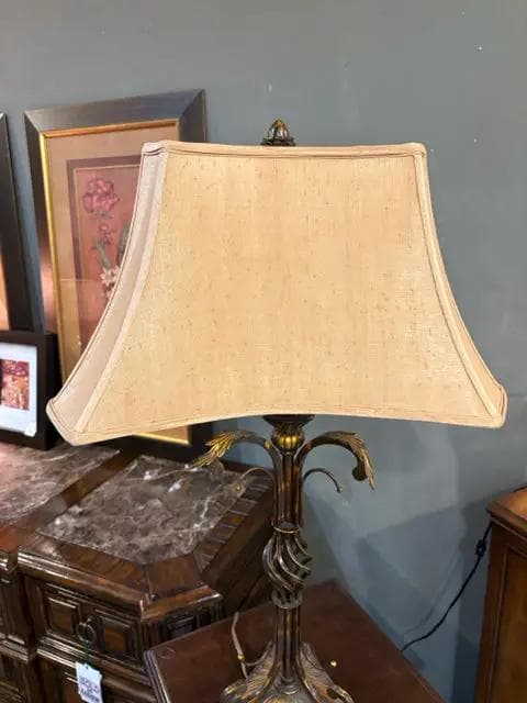 Metal Base Table Lamp with Silk Shade - Thumbnail 2