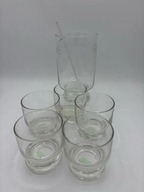 Etched Glass Martini Pitcher Set with 5 Glasses & Glass Stir Stick - Image 1