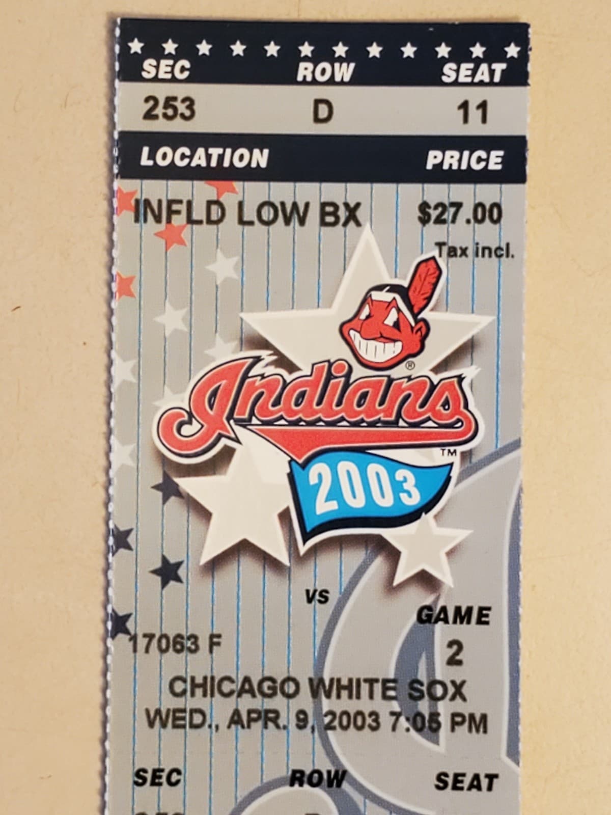 2003 MLB Cleveland Indians Ticket Stub APR 9 2003 v Chicago White Sox (5-2W) SEC - Thumbnail 6
