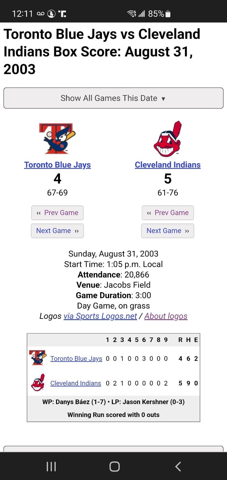 2003 MLB Cleveland Indians Ticket Stub AUG 31 2003 v Toronto Blue Jays (5-4W) - Thumbnail 3