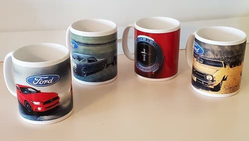 Ford Mustang 4 coffee mug cup set. 3 different car model cups and a logo cup. - Thumbnail 6