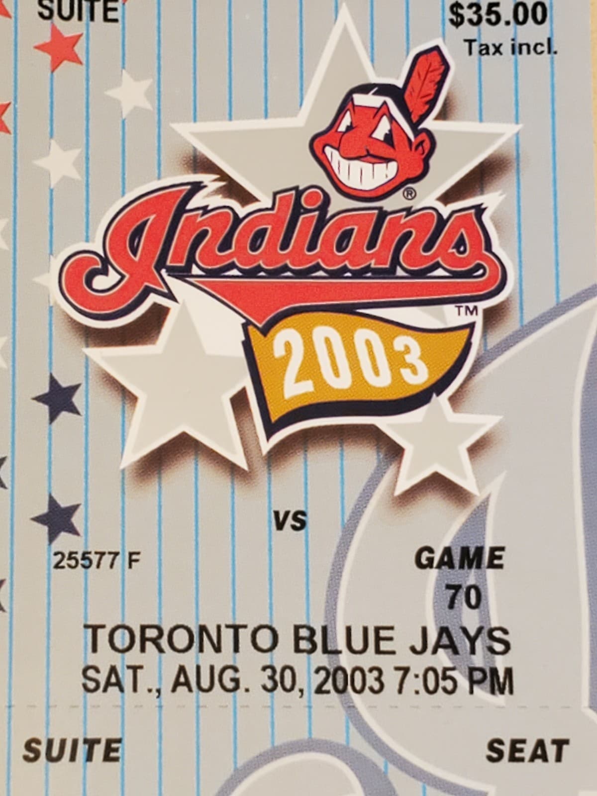 2003 MLB Cleveland Indians Ticket Stub AIG 30 2003 v Toronto Blue Jays (3-9L) - Thumbnail 4