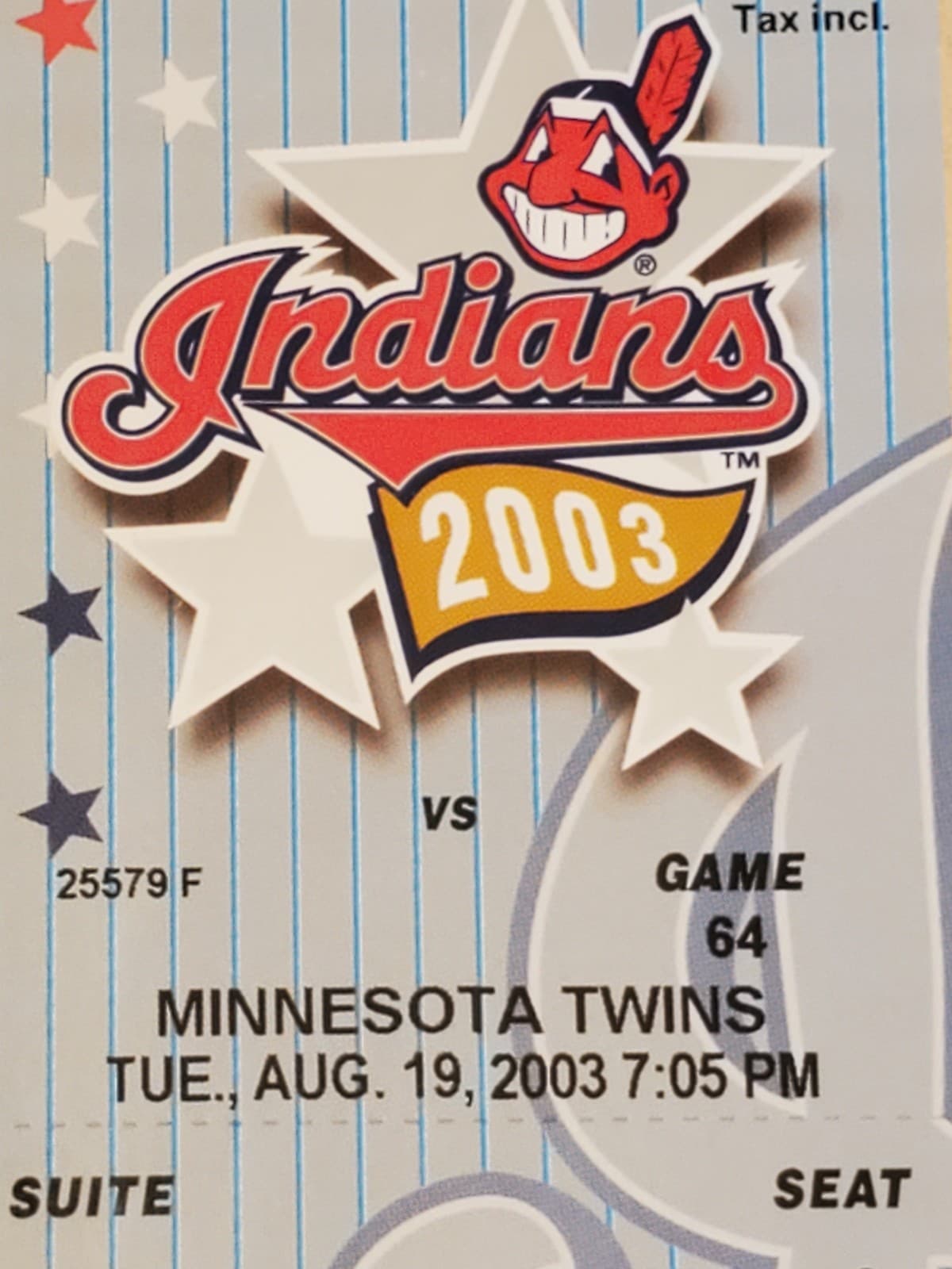 2003 MLB Cleveland Indians Ticket Stub AUG 19 2003 v Minnesota Twins (2-8L) - Thumbnail 6