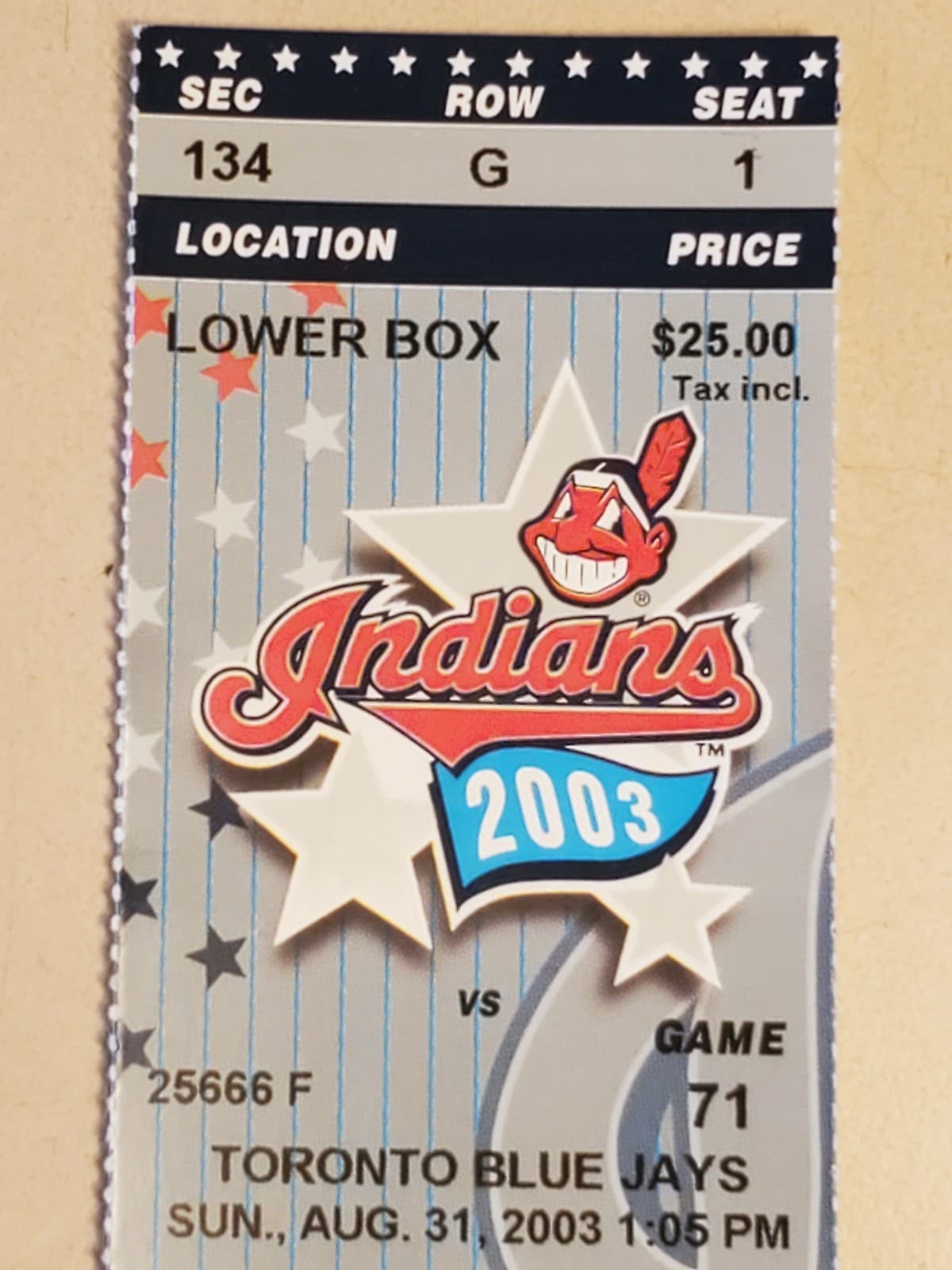 2003 MLB Cleveland Indians Ticket Stub AUG 31 2003 v Toronto Blue Jays (5-4W) - Thumbnail 6