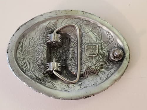 Belt Buckle - Pewter EJC@95 buckle featuring cowboy boots with spurs. Pristine - Thumbnail 6