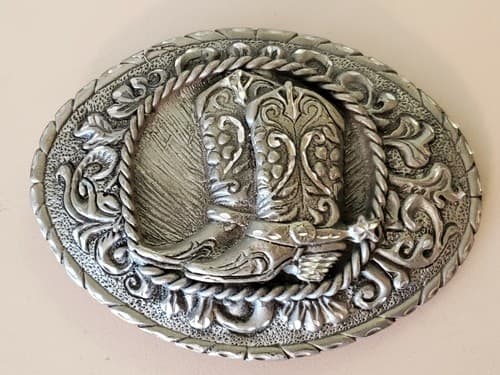 Belt Buckle - Pewter EJC@95 buckle featuring cowboy boots with spurs. Pristine - Thumbnail 2