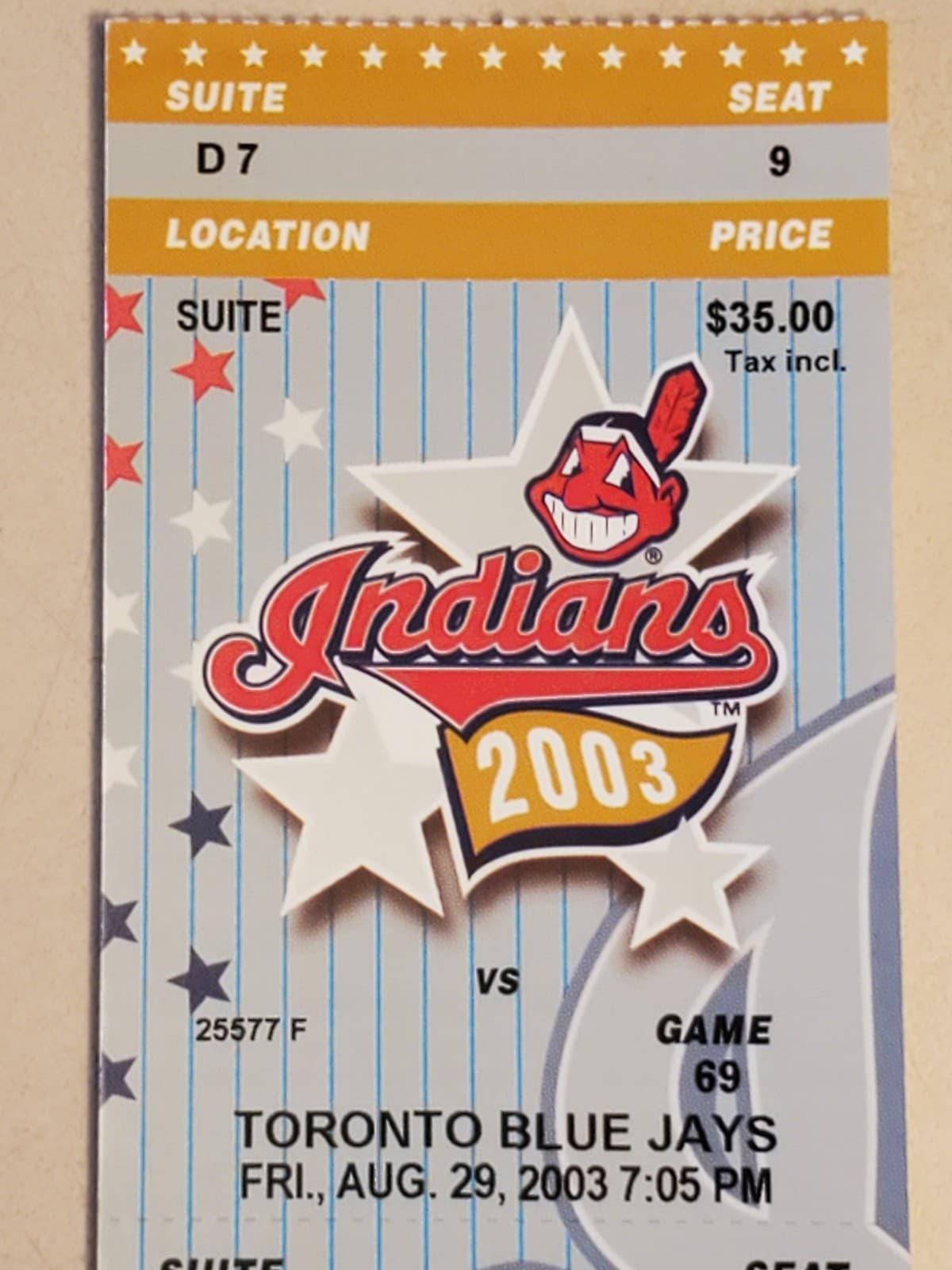 2003 MLB Cleveland Indians Ticket Stub AUG 29 2003 v Toronto Blue Jays (3-7L) - Thumbnail 6