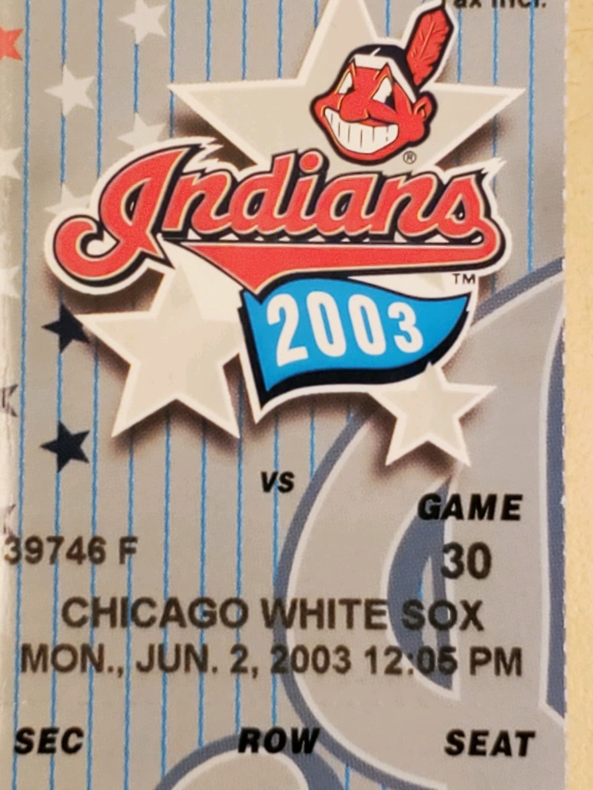 2003 MLB Cleveland Indians Ticket Stub JUN 2 2003 v Chicago White Sox (5-2W) SEC - Thumbnail 4