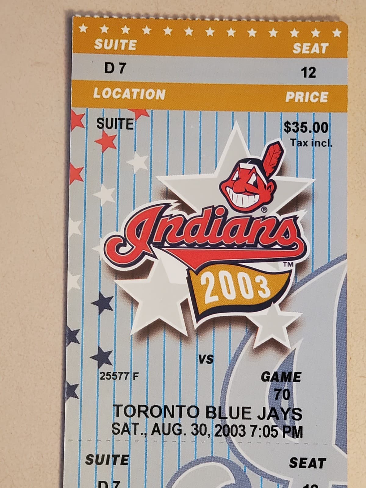 2003 MLB Cleveland Indians Ticket Stub AIG 30 2003 v Toronto Blue Jays (3-9L) - Thumbnail 6