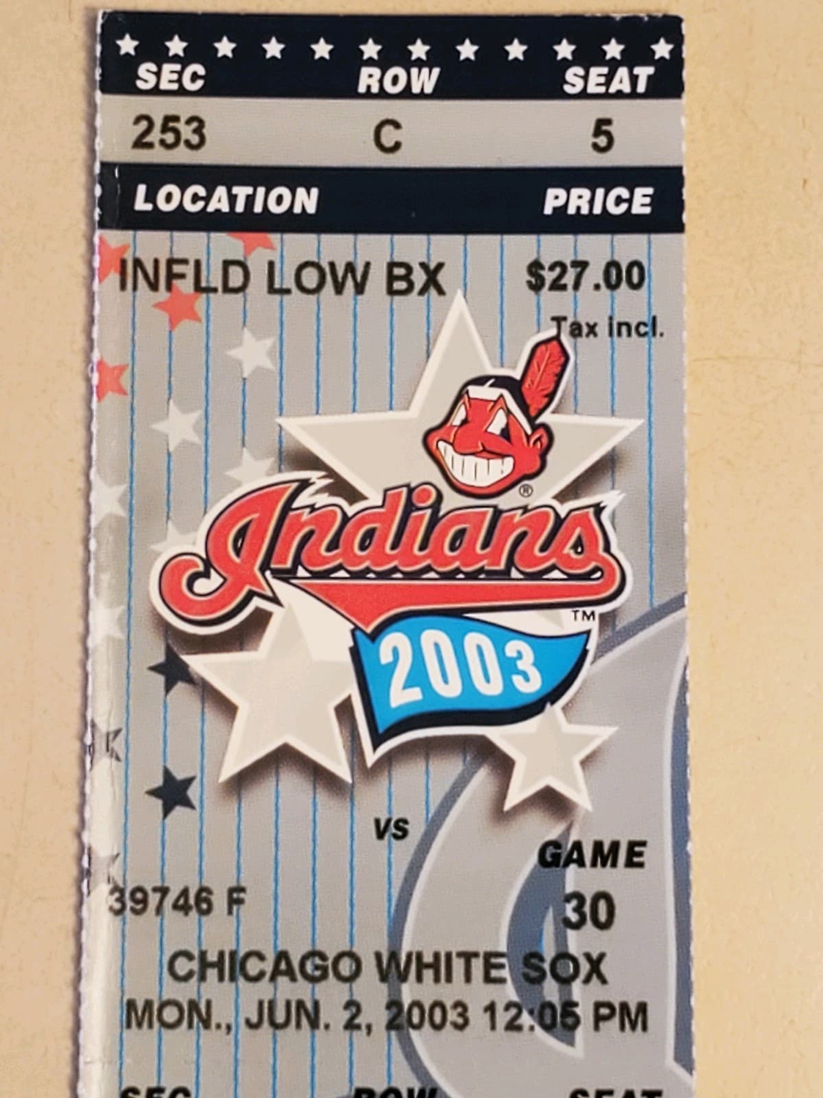 2003 MLB Cleveland Indians Ticket Stub JUN 2 2003 v Chicago White Sox (5-2W) SEC - Thumbnail 6