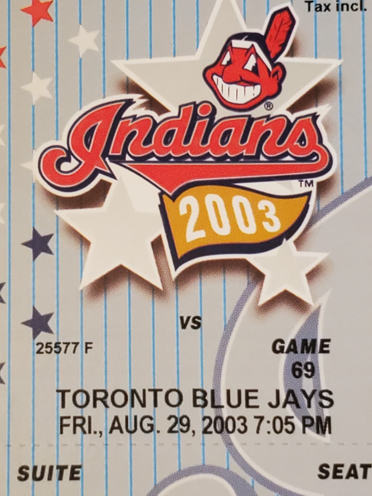 2003 MLB Cleveland Indians Ticket Stub AUG 29 2003 v Toronto Blue Jays (3-7L) - Thumbnail 4