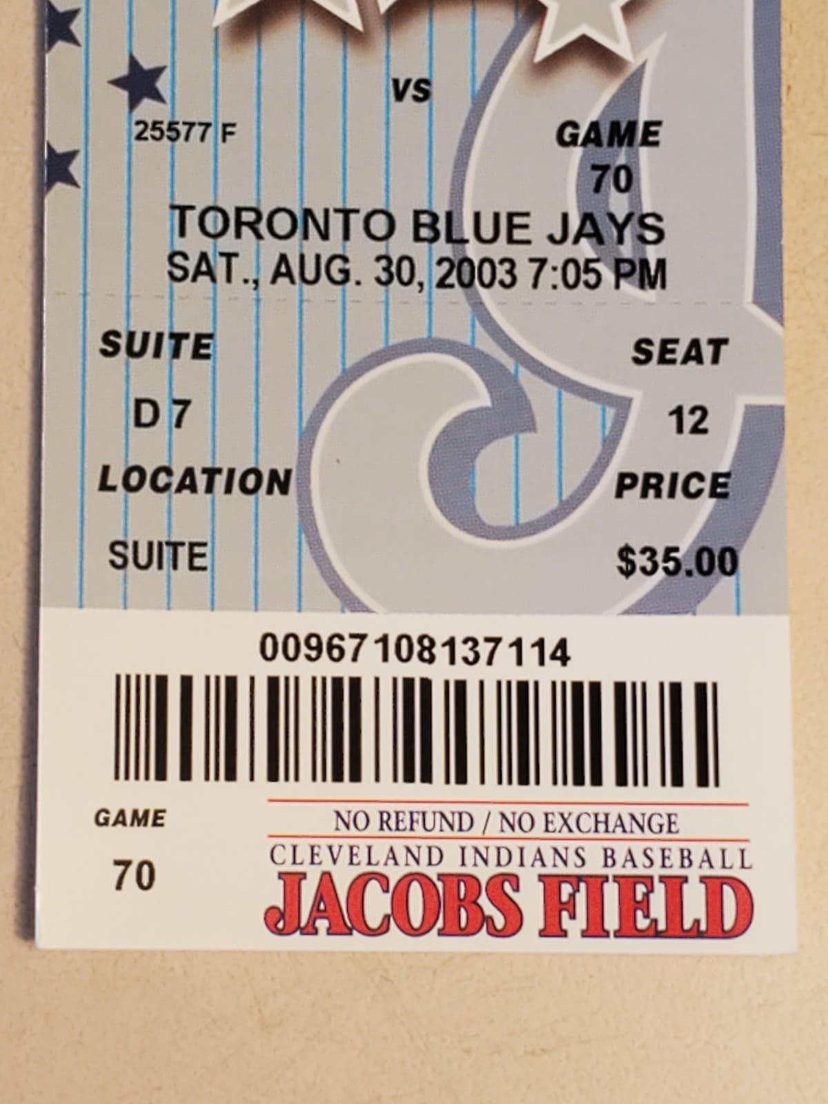 2003 MLB Cleveland Indians Ticket Stub AIG 30 2003 v Toronto Blue Jays (3-9L) - Thumbnail 5