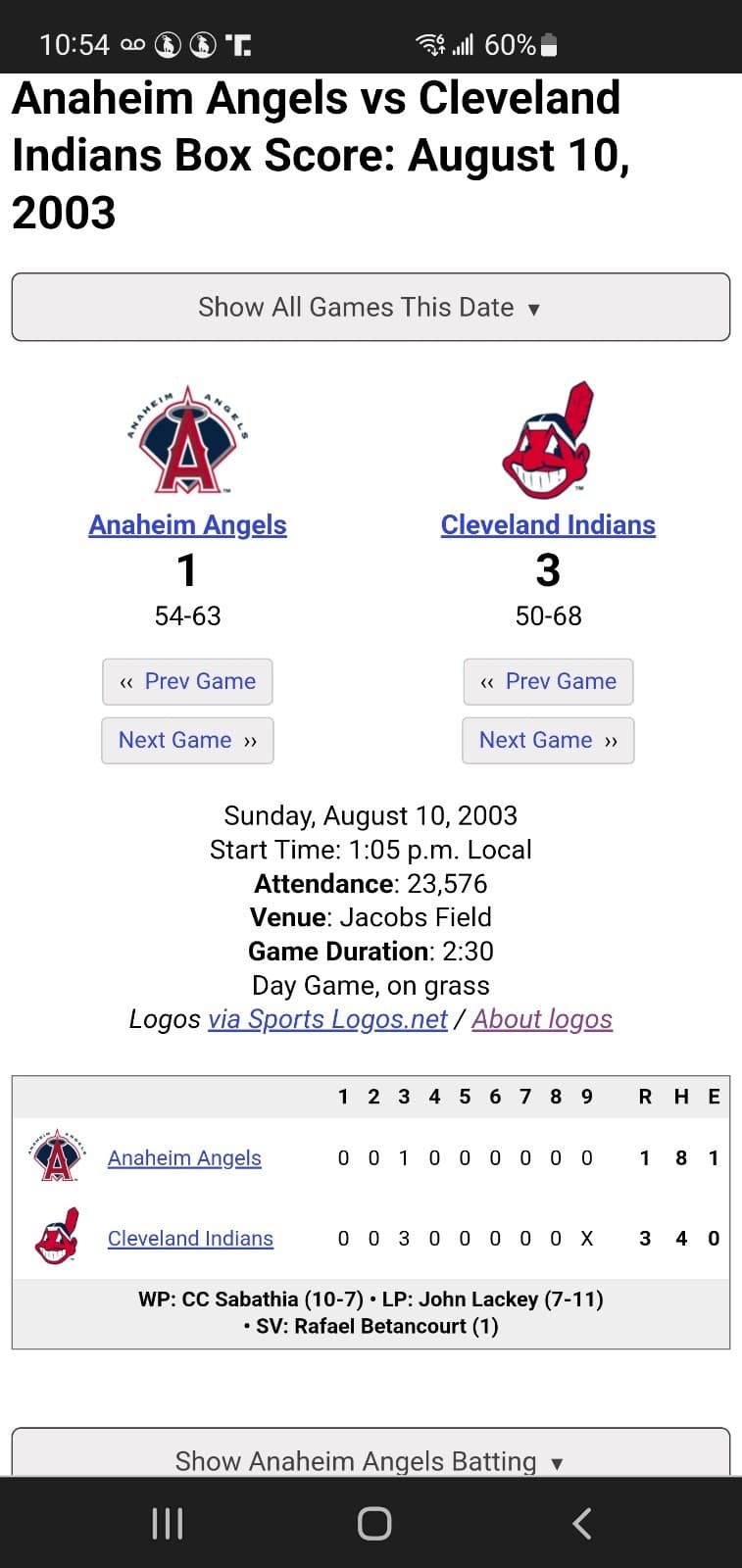 2003 MLB Cleveland Indians Ticket Stub AUG 10 2003 v Anaheim Angels (3-1W) SUITE - Thumbnail 3