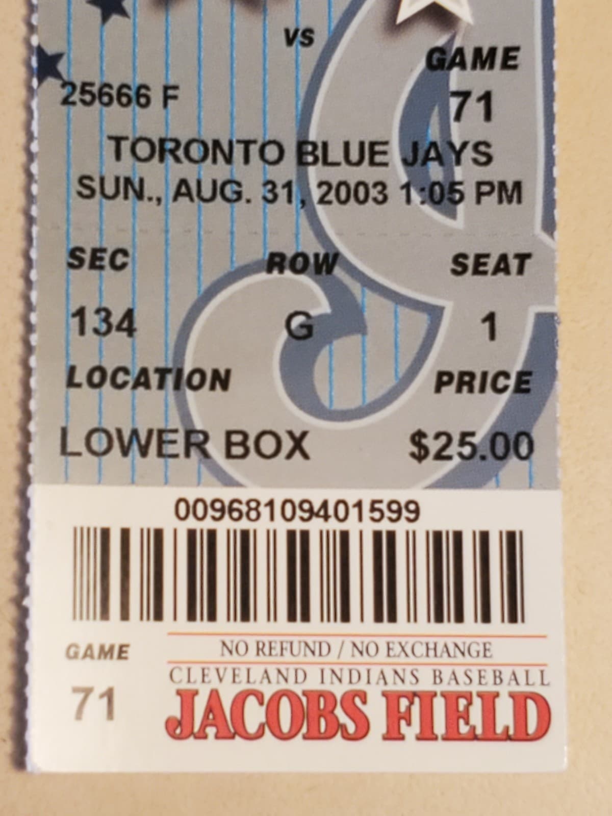 2003 MLB Cleveland Indians Ticket Stub AUG 31 2003 v Toronto Blue Jays (5-4W) - Thumbnail 5