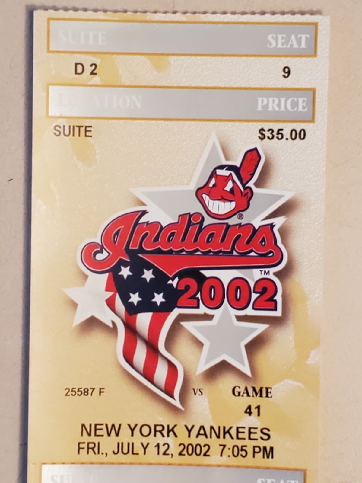 2002 MLB Cleveland Indians Ticket Stub JUL 12 2002 v New York Yankees (2-1W) SUI - Thumbnail 6