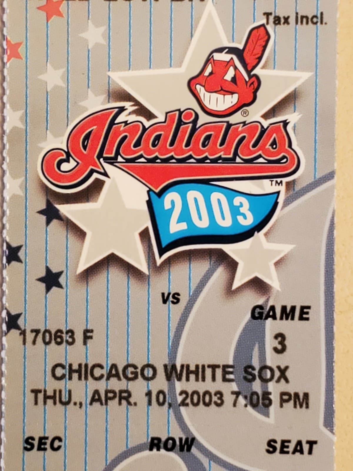 2003 MLB Cleveland Indians Ticket Stub APR 10 2003 v Chicago White Sox (2-7L) - Thumbnail 4