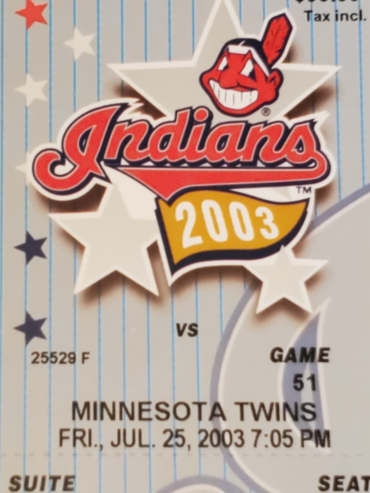 2003 MLB Cleveland Indians Ticket Stub JUL 25 2003 v Minnesota Twins (5-6L) SUIT - Thumbnail 6