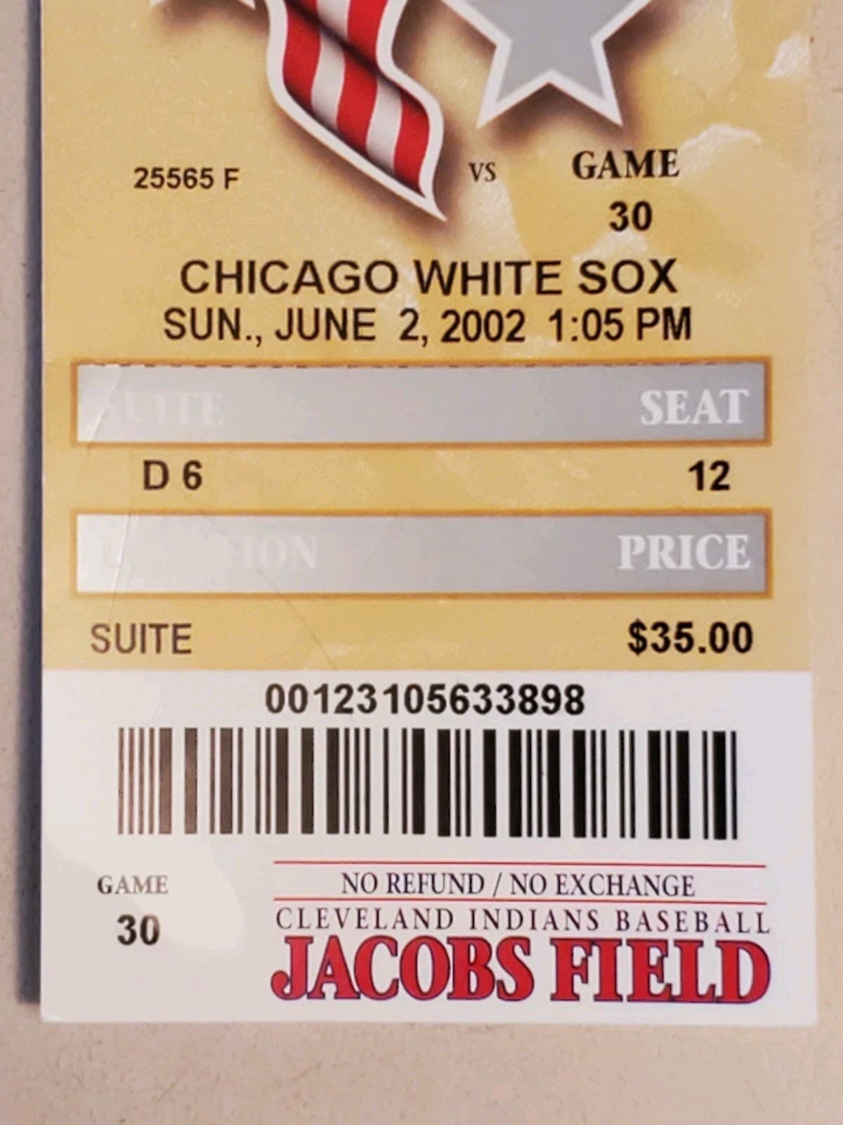 2002 MLB Cleveland Indians Ticket Stub JUN 2 2002 v Chicago White Sox (4-3W) - Thumbnail 5