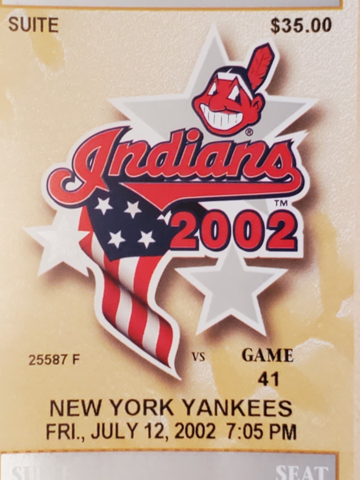 2002 MLB Cleveland Indians Ticket Stub JUL 12 2002 v New York Yankees (2-1W) SUI - Thumbnail 4