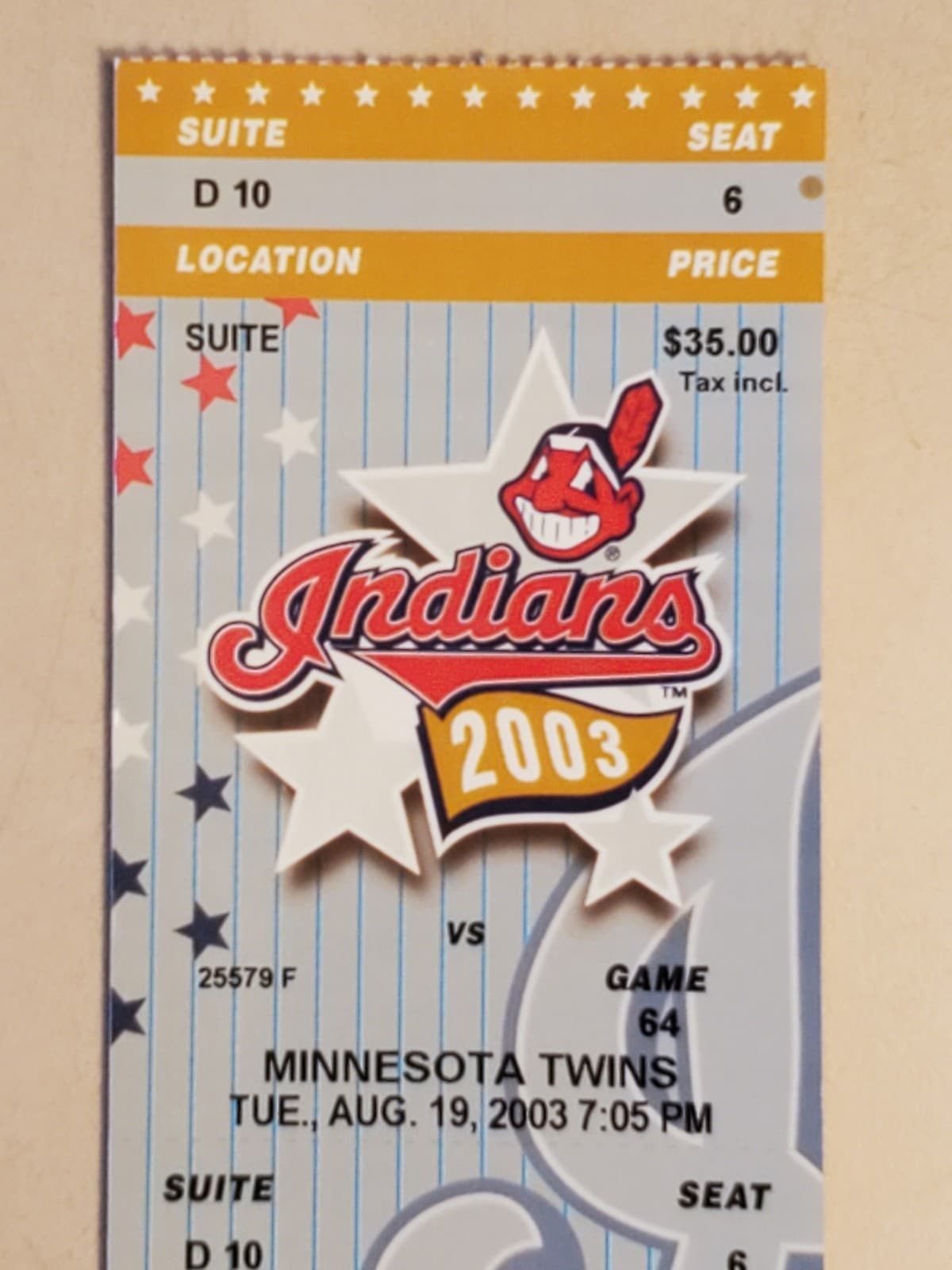 2003 MLB Cleveland Indians Ticket Stub AUG 19 2003 v Minnesota Twins (2-8L) - Thumbnail 4