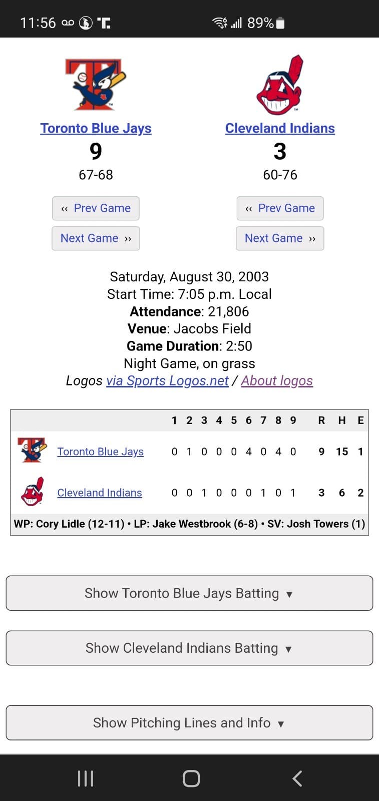 2003 MLB Cleveland Indians Ticket Stub AIG 30 2003 v Toronto Blue Jays (3-9L) - Thumbnail 3