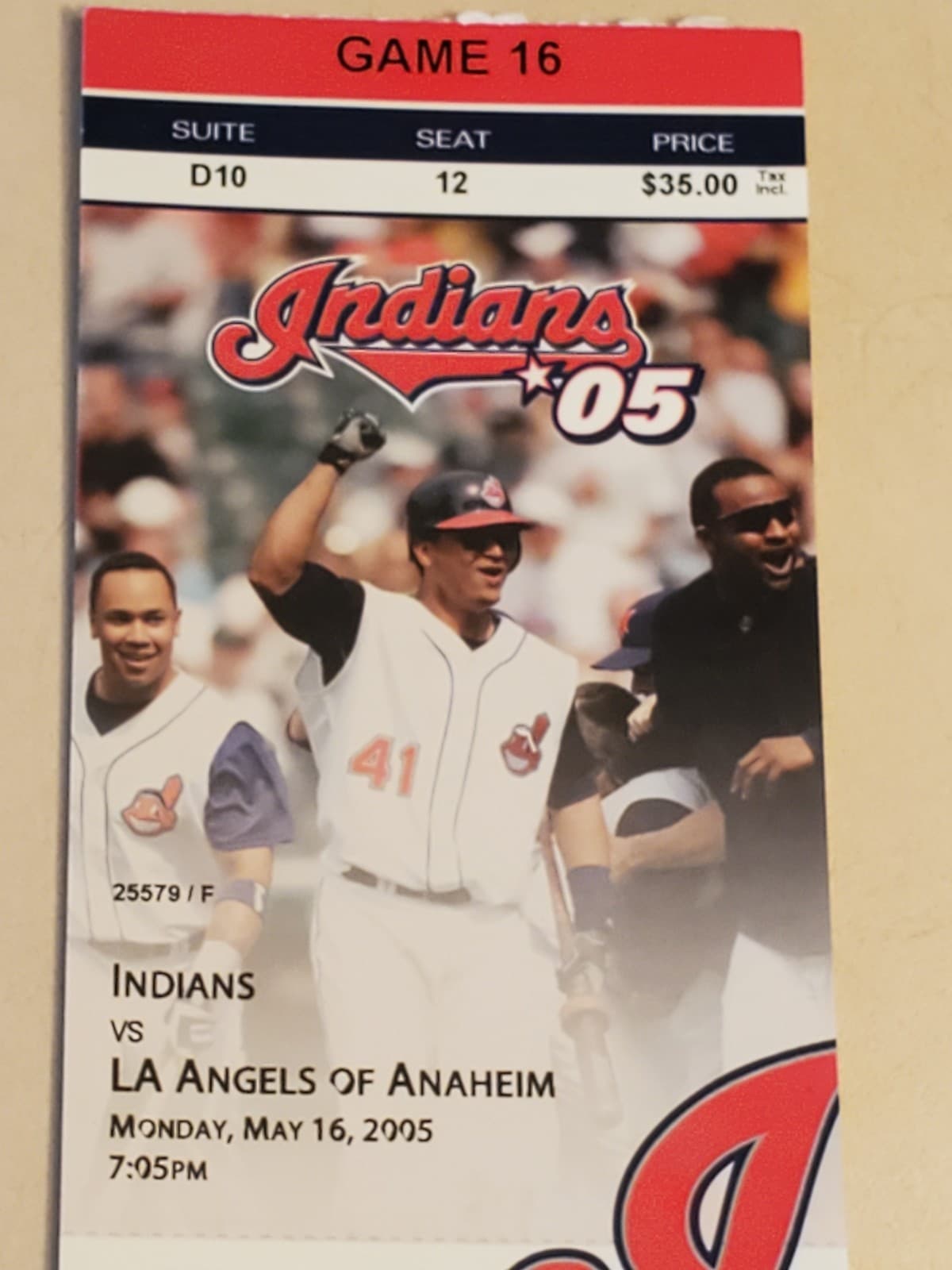 2005 MLB Cleveland Indians Ticket Stub MAY 16 2005 v Los Angeles Angels (1-3L) - Thumbnail 6