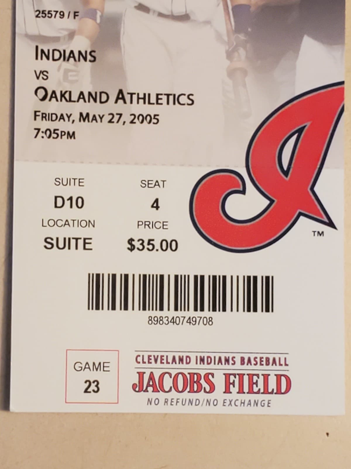 2005 MLB Cleveland Indians Ticket Stub MAY 27 2005 v Oakland A's (4-1W) SUITE D1 - Thumbnail 5