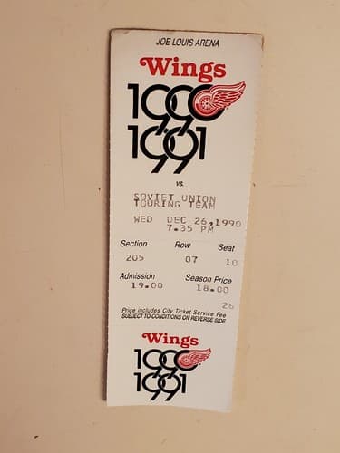 1990 NHL Detroit Red Wings Ticket Stub DEC 26, 90 v USSR Soviet Union Red Army - Thumbnail 8