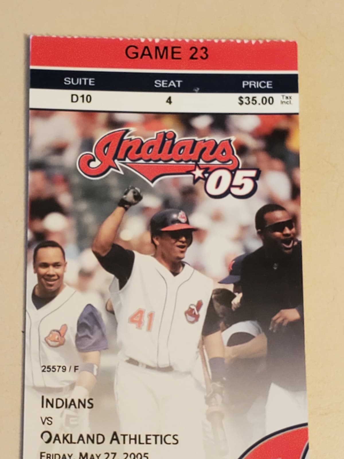 2005 MLB Cleveland Indians Ticket Stub MAY 27 2005 v Oakland A's (4-1W) SUITE D1 - Thumbnail 6