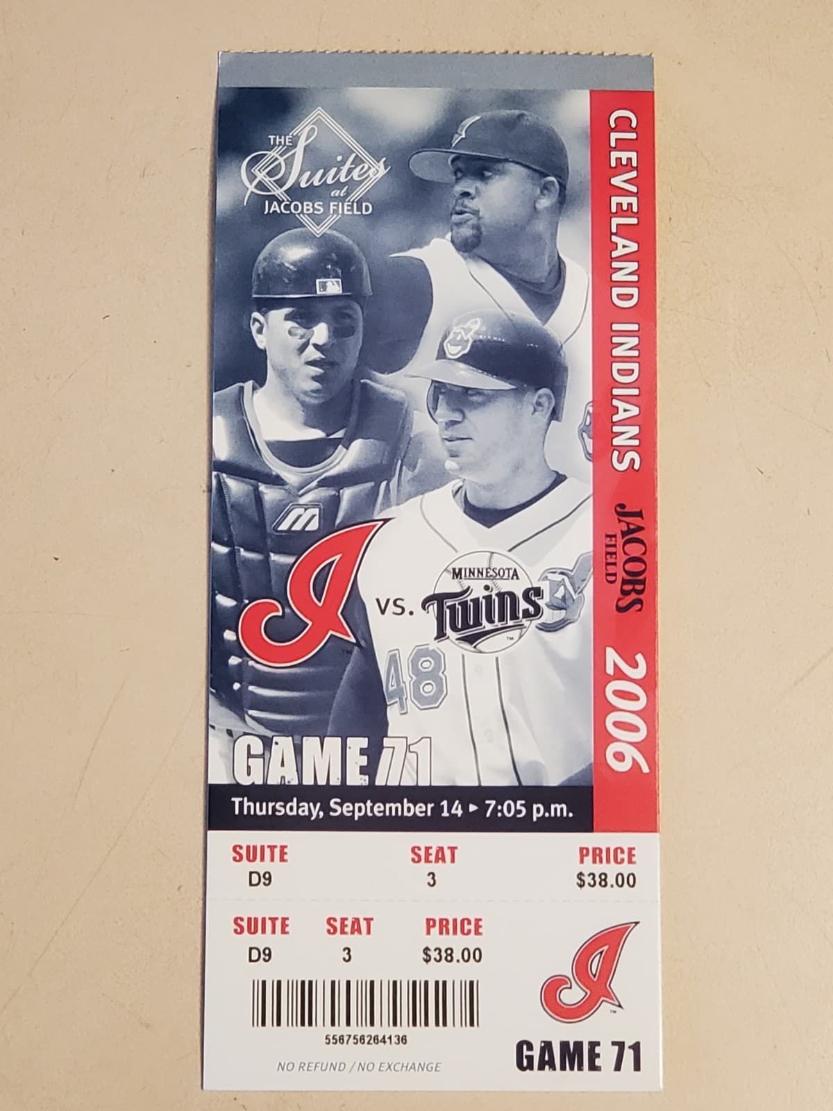 2006 MLB Cleveland Indians Ticket Stub SEP 14 2006 v Minnesota Twins (4-9L) - Image 1