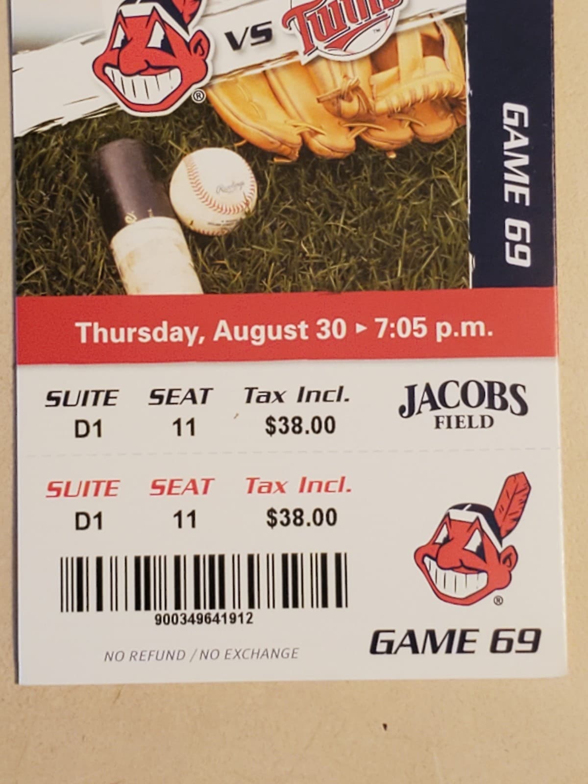 2007 MLB Cleveland Indians Ticket Stub AUG 30 2007 v Seattle Mariners (Minn) - Thumbnail 3