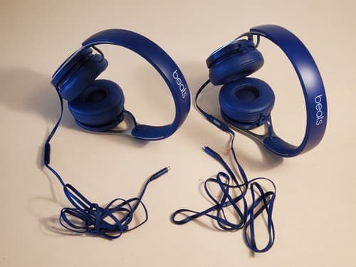 APPLE BEATS A1746 Wired Headphones LOT OF 2. Blue Leather. 1. Used, exc 2.PARTS - Thumbnail 3