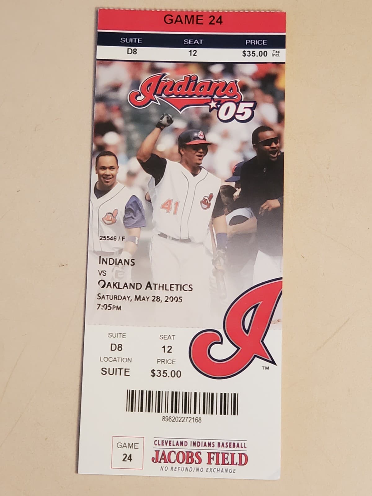 2005 MLB Cleveland Indians Ticket Stub MAY 28 2005 v Oakland A's (6-3W) SUITE D8 - Image 1