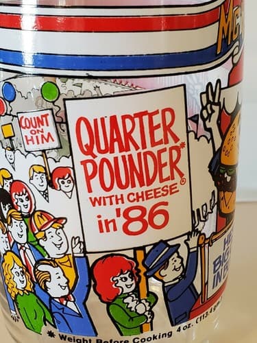 McDonald's McVote Quarter Pounder with Cheese drinking glass. Rare 1986 election - Thumbnail 2