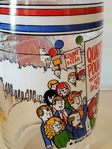 McDonald's McVote Quarter Pounder with Cheese drinking glass. Rare 1986 election - Thumbnail 3
